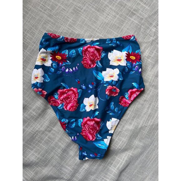 Cupshe High Waist Floral Bikini Bottoms Size XS Blue NWT - Picture 1 of 2